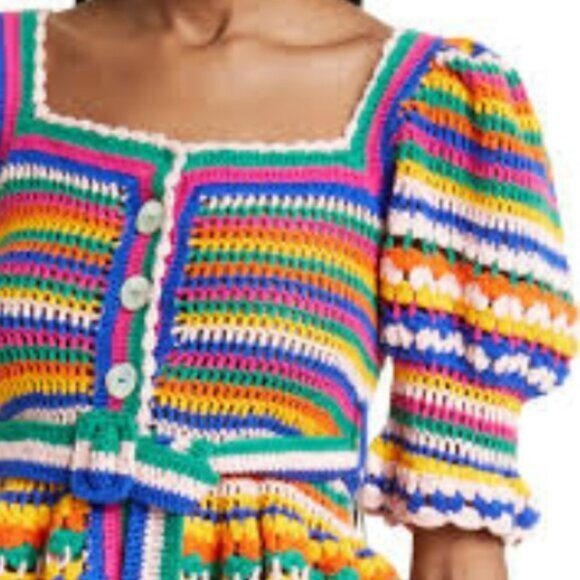 NWOT Rare Farm Rio Stripe Multicolor Crochet Cotton Blend Sweater/Top S $240 - Picture 2 of 11